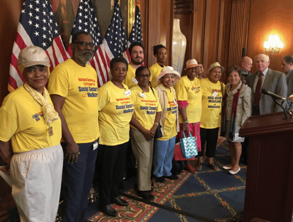 National Committee's Capital Action Team volunteers at Medicare's 53rd anniversary, with Rep. Jan Schakowsky and NCPSSM president Max Richtman