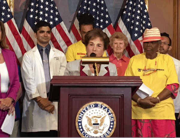Rep. Jan Schakowsky with members of the National Committee's Capital Action Team on Medicare's anniversary 