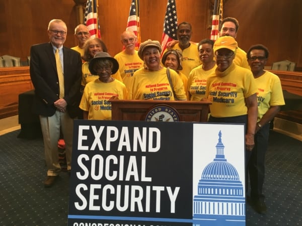National Committee Senior Policy Analyst Webster Phillips and the Capital Action Team senior volunteers at the Expand Social Security caucuses launch