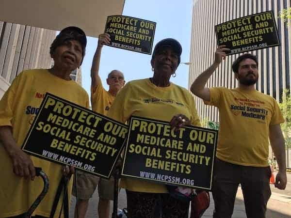 National Committee volunteers protest the closing of an SSA field office in Arlington, Virginia 